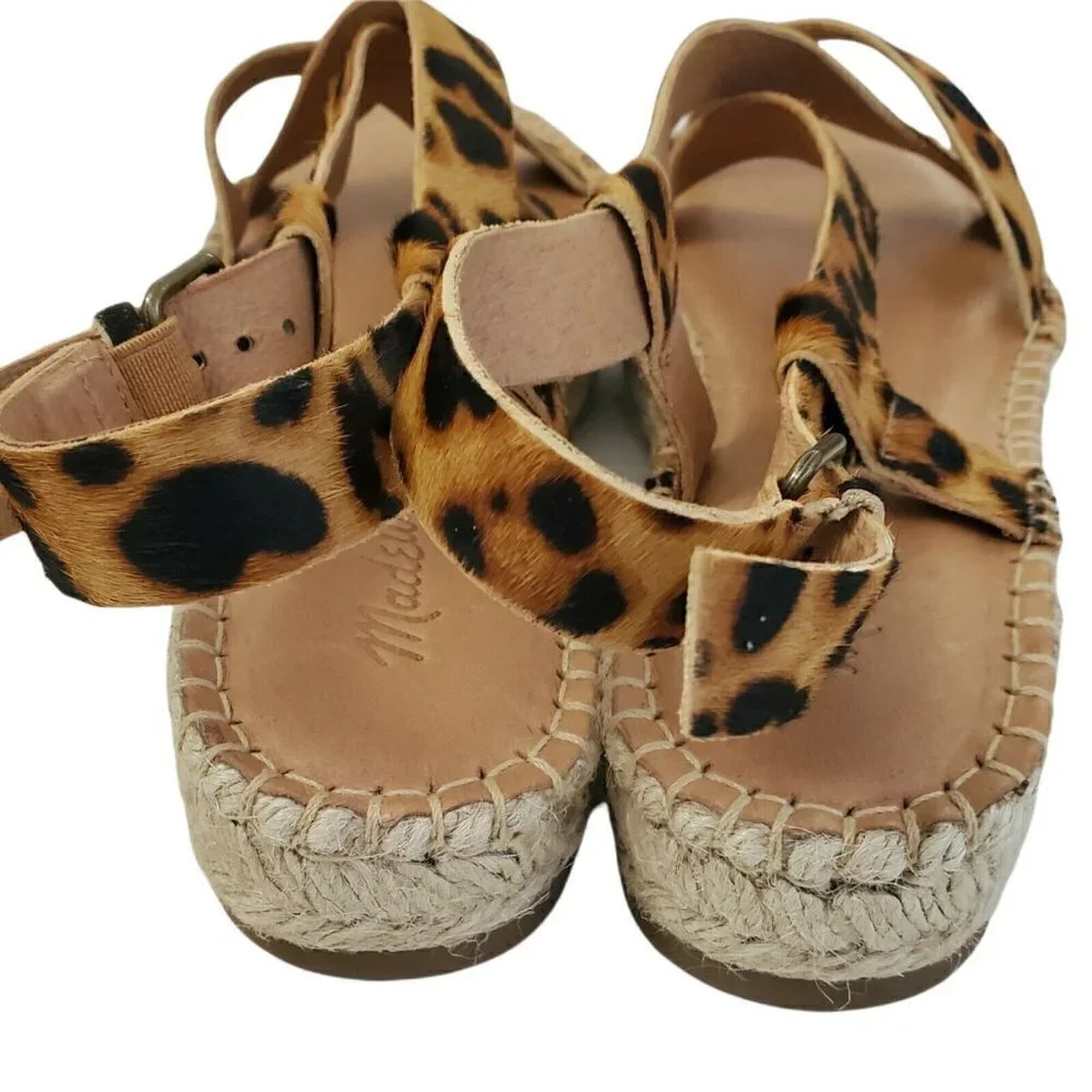Madewell Malia Espadrille Sandals‎ 8.5 Leopard Calf Hair Asymmetrical NEW